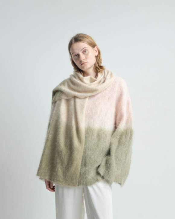 Plant Dye Japanese brushing Cashmere Scarf - Grey
