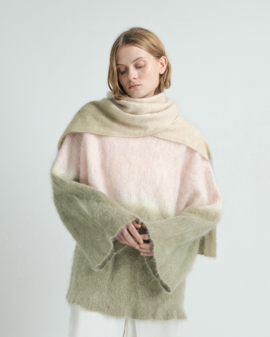 Plant Dye Japanese brushing Cashmere Scarf - Grey