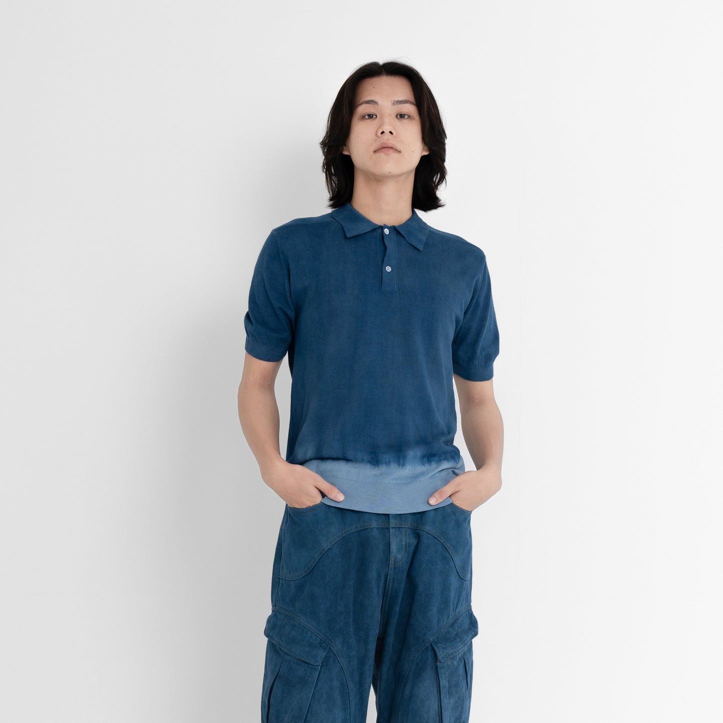 Plant Dye Knitted Polo shirt - L.Blue