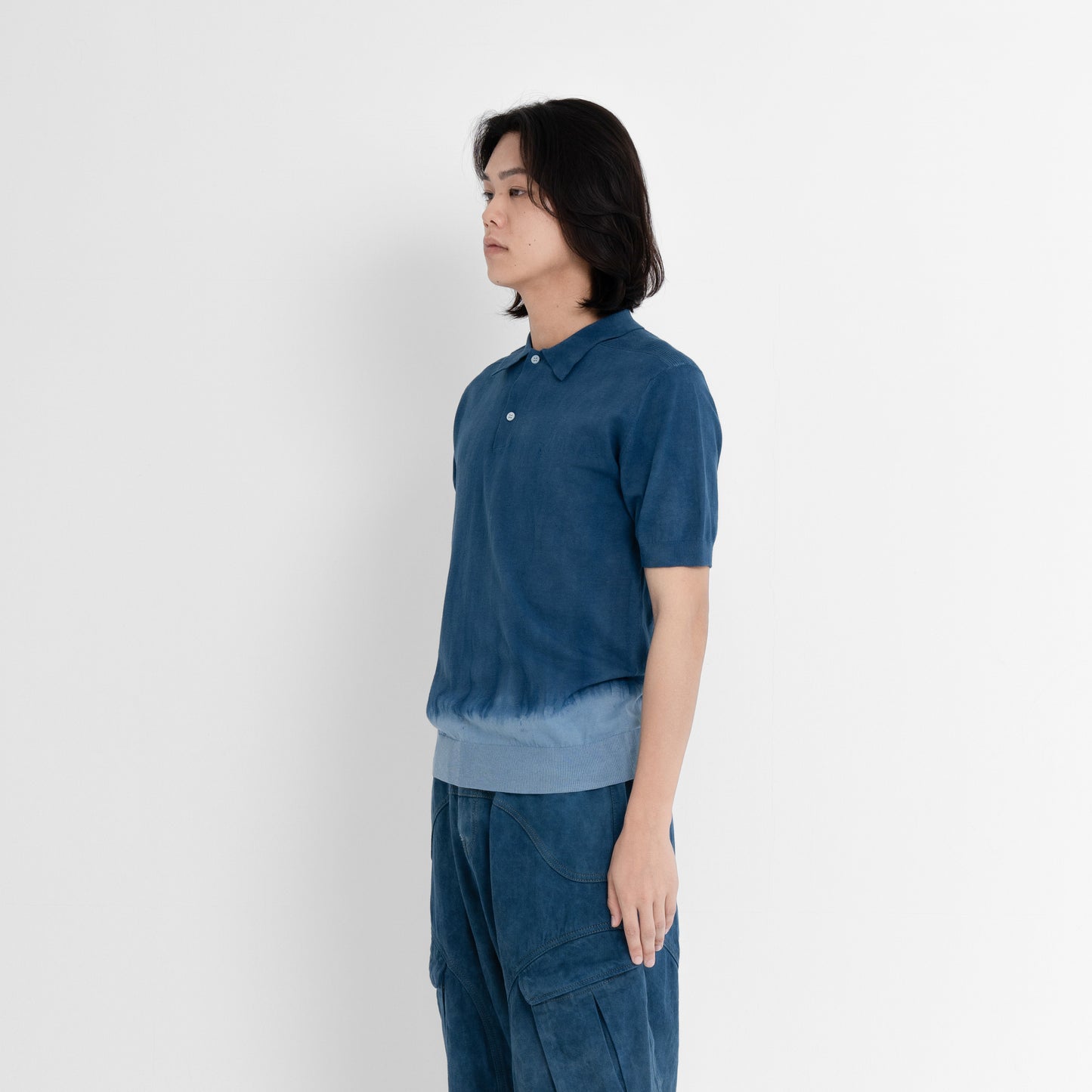 Plant Dye Knitted Polo shirt - L.Blue