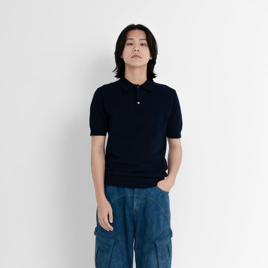 Plant Dye Knitted Polo shirt - Navy