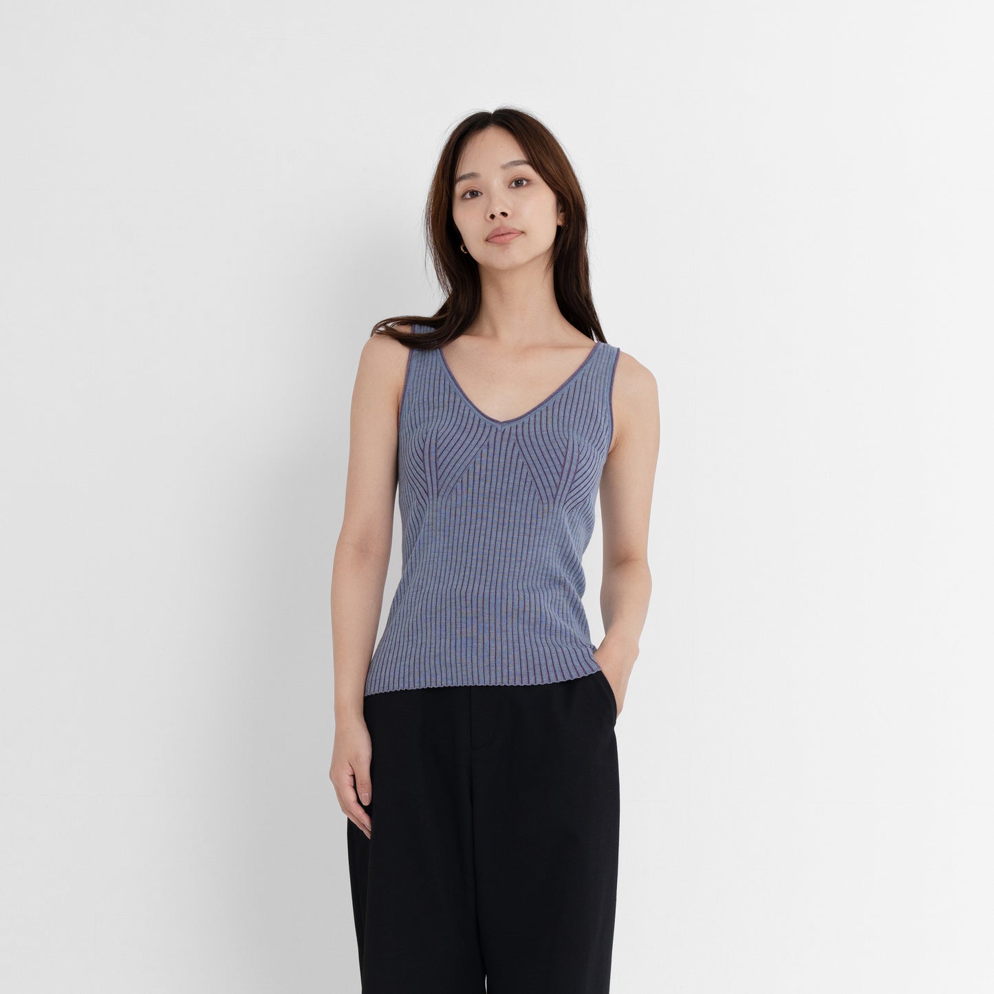 Plant Dye Ultrafine Wool V-neck Vest - Purple