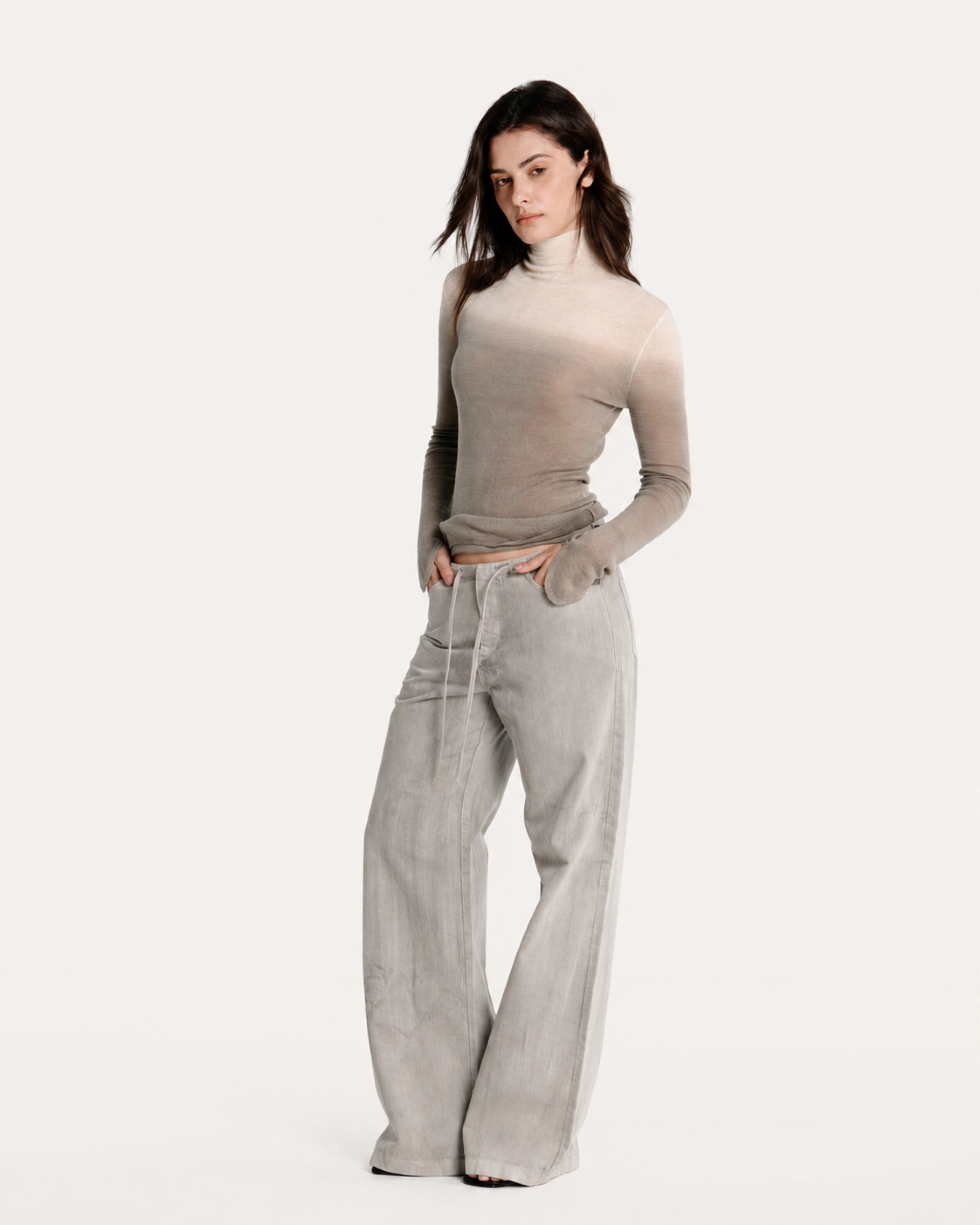 Mineral Dye Low Rise Drawstring Wide Leg Jean