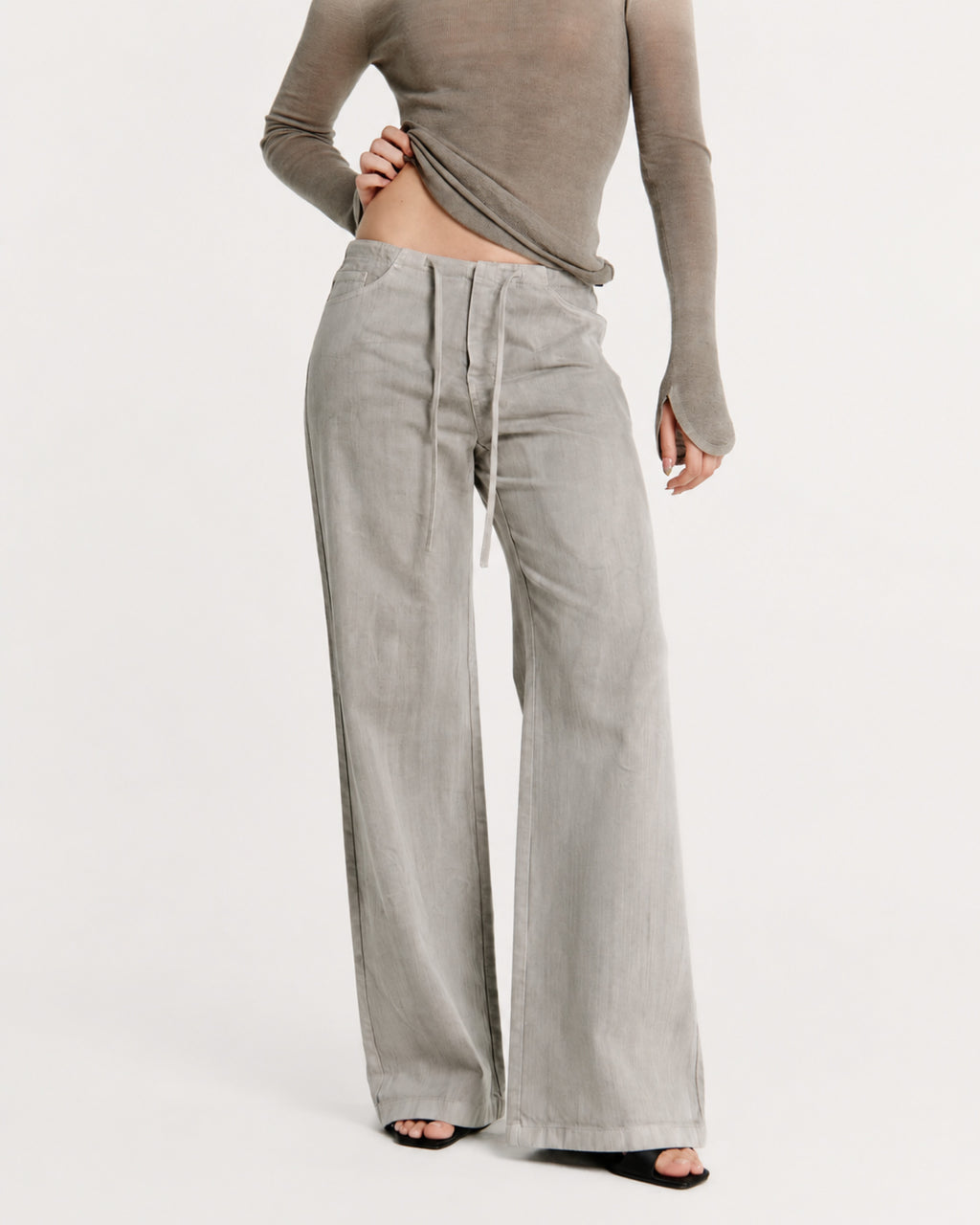 Mineral Dye Low Rise Drawstring Wide Leg Jean