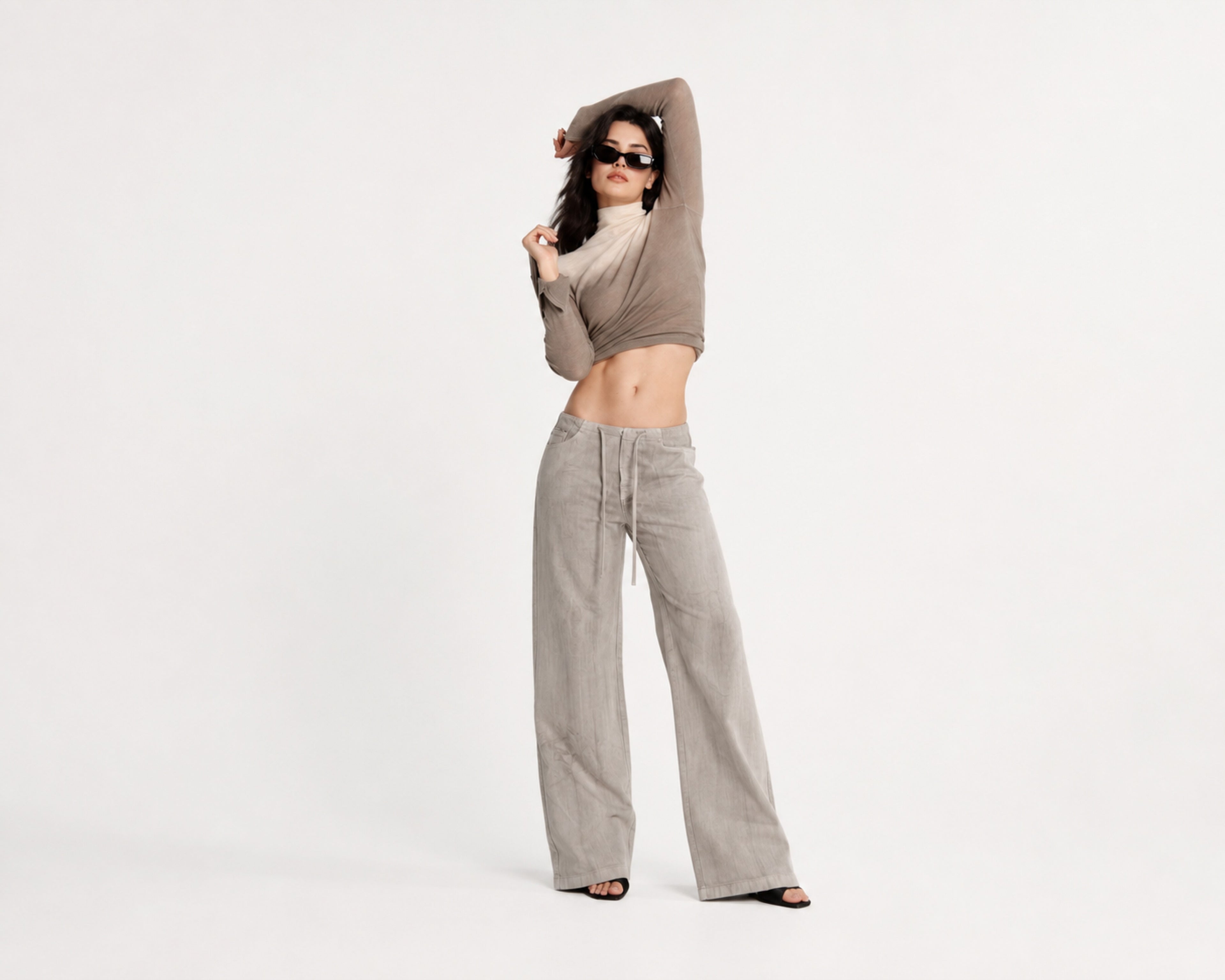 Mineral Dye Low Rise Drawstring Wide Leg Jean
