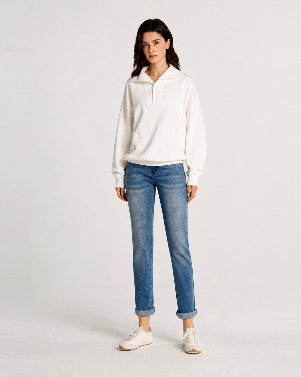 White Wide-Collar Pullover