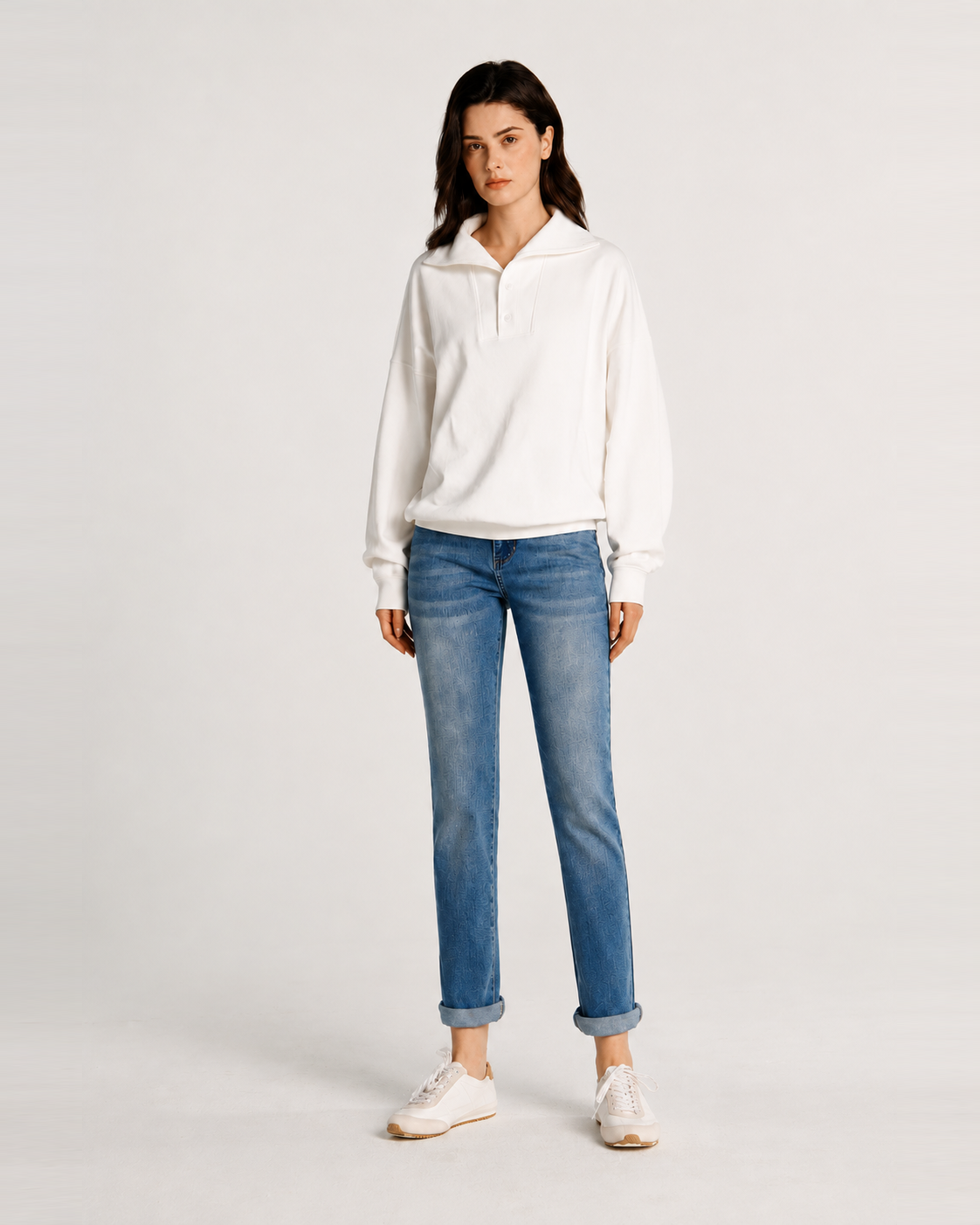 White Wide-Collar Pullover