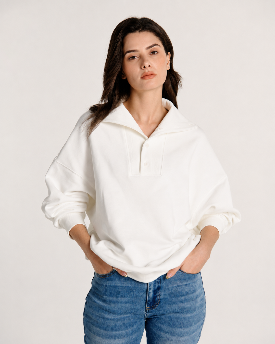 White Wide-Collar Pullover