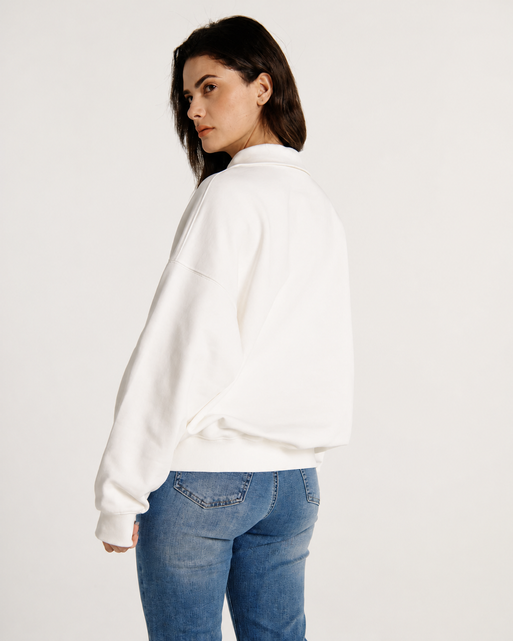 White Wide-Collar Pullover