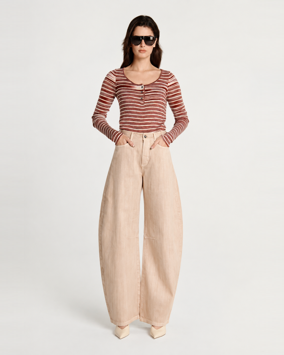 Mineral Dye Cinch-Waist Barrel Jeans