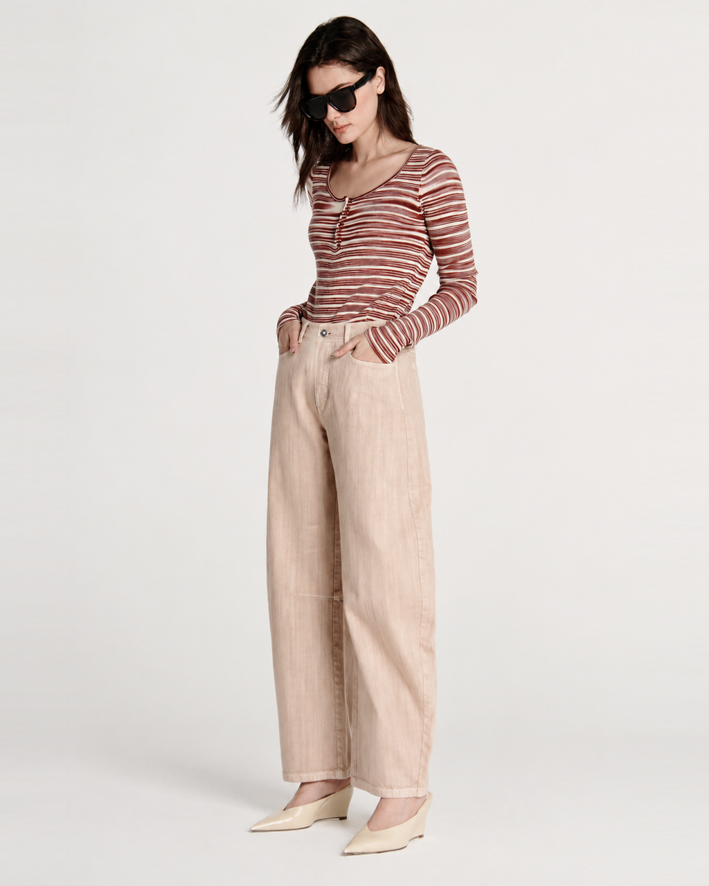 Mineral Dye Cinch-Waist Barrel Jeans
