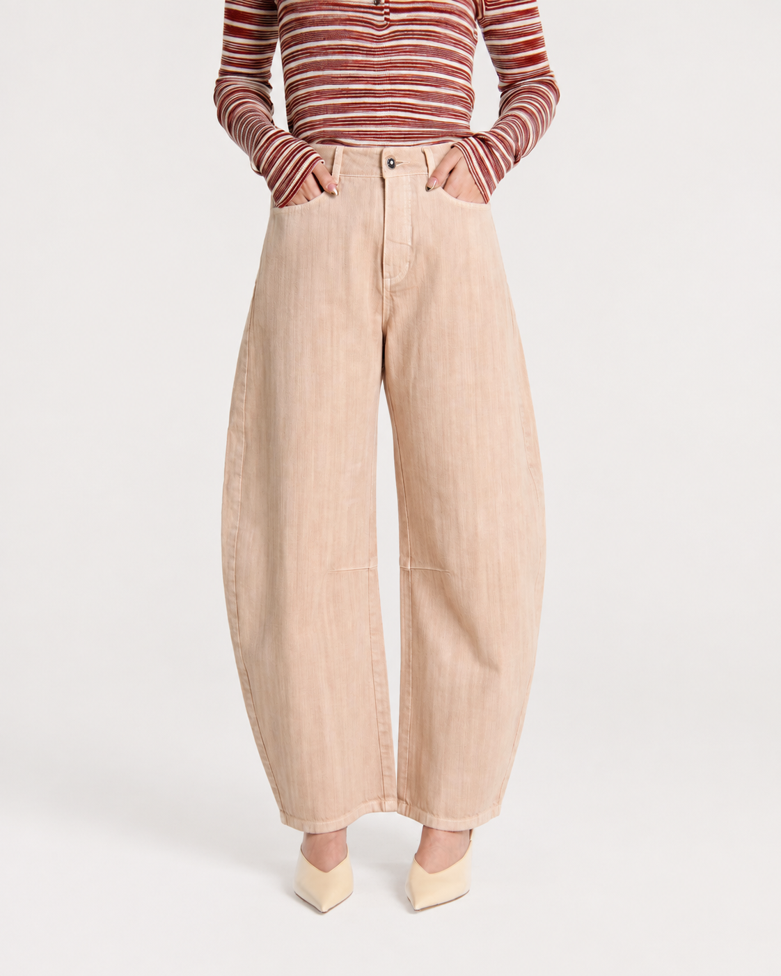Mineral Dye Cinch-Waist Barrel Jeans