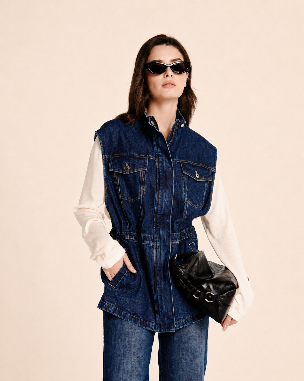 Cinch Waist Denim Gilet