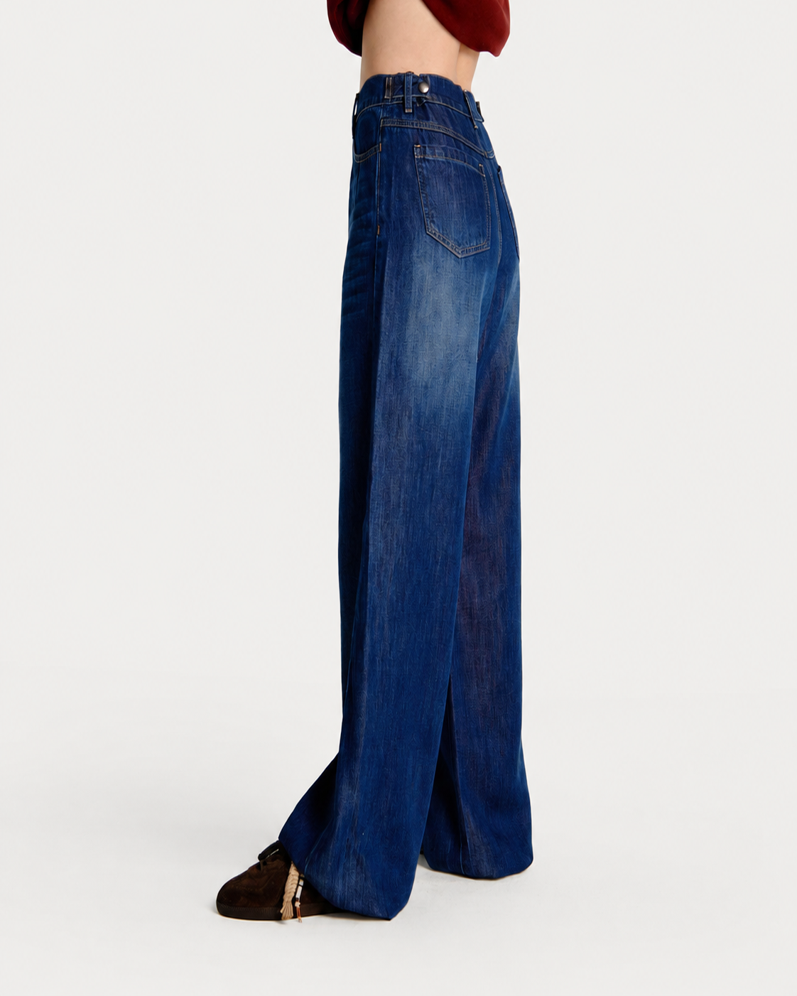 Cinch Waist Wide Leg Baggy Jean Navy