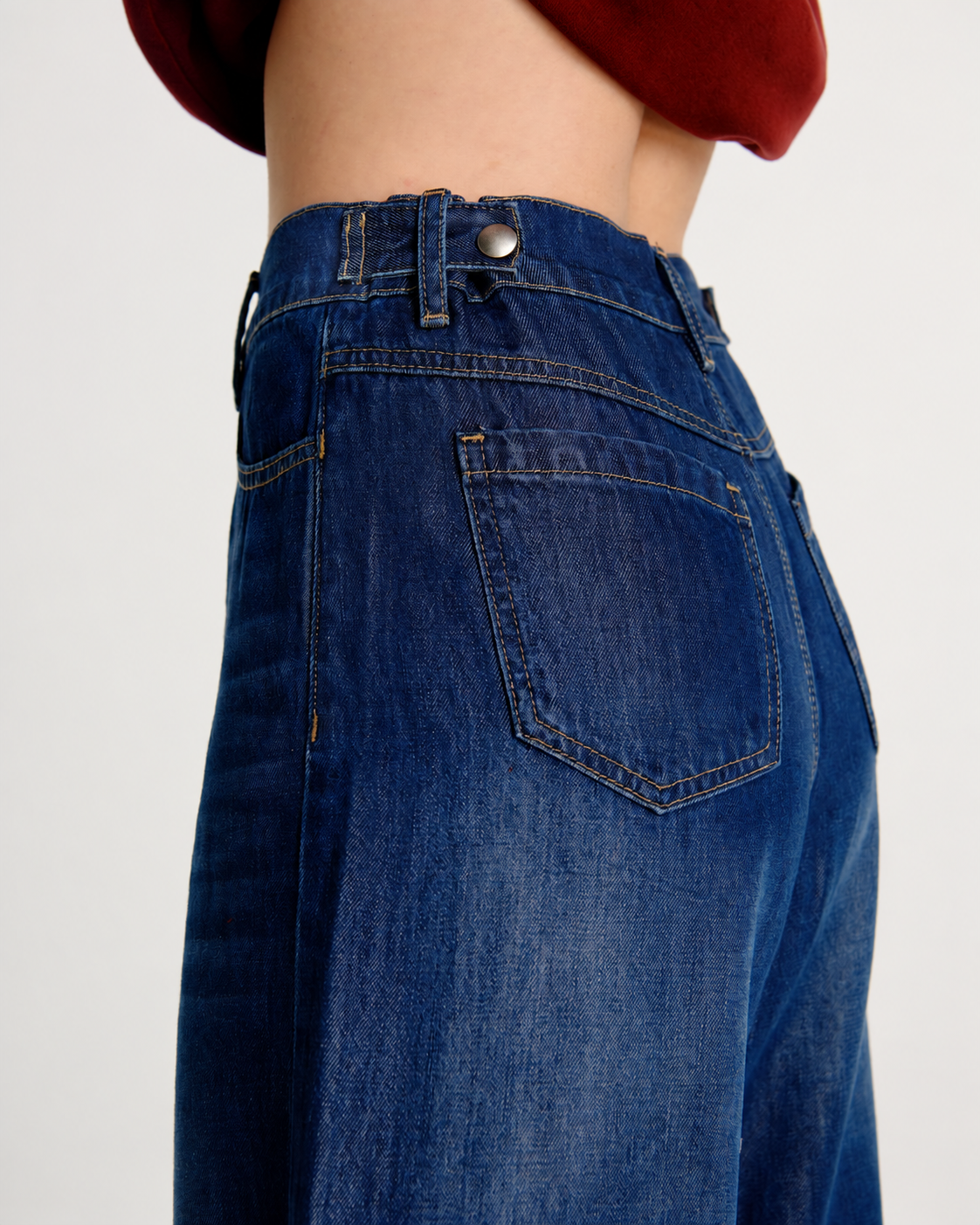 Cinch Waist Wide Leg Baggy Jean Navy