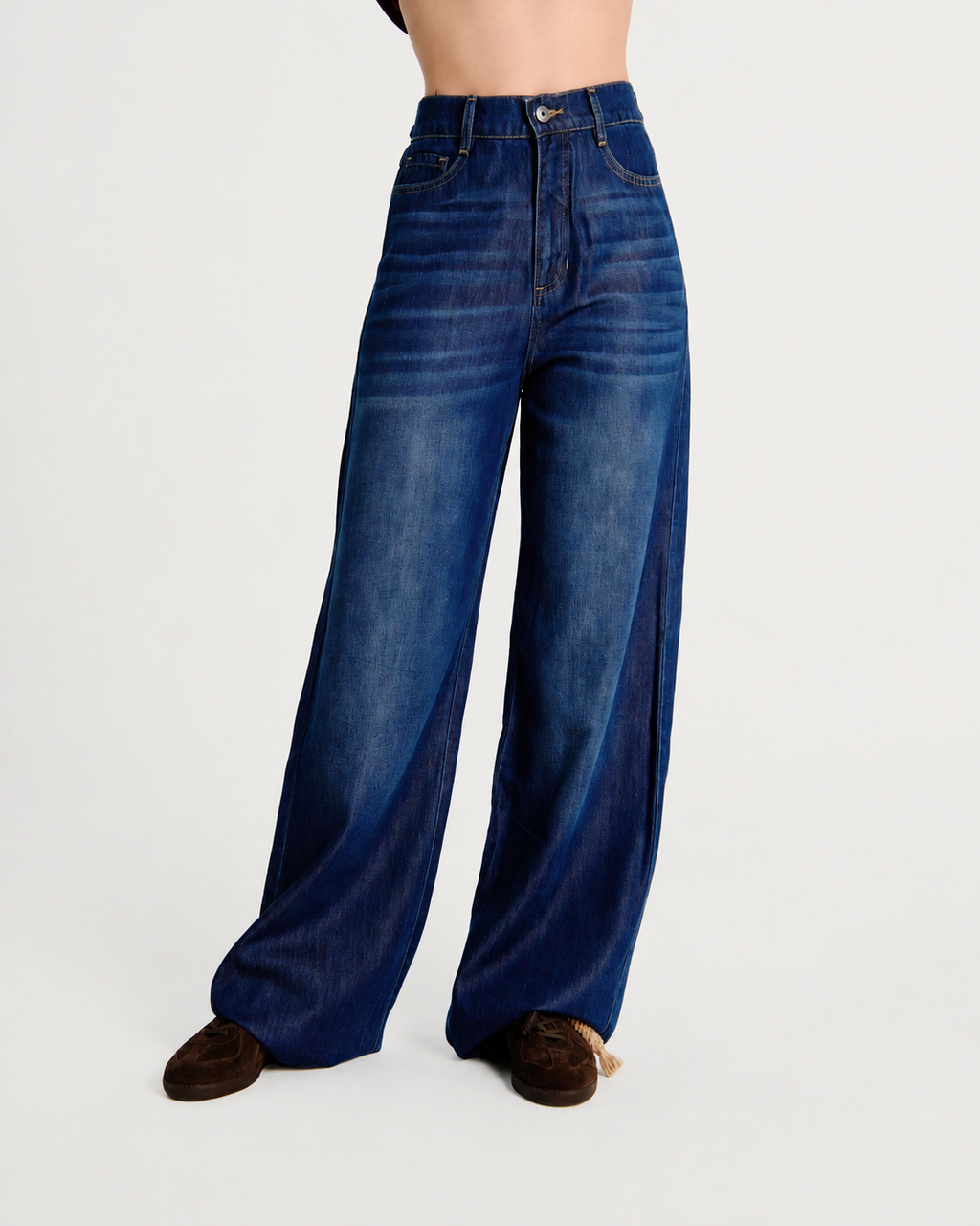 Cinch Waist Wide Leg Baggy Jean Navy