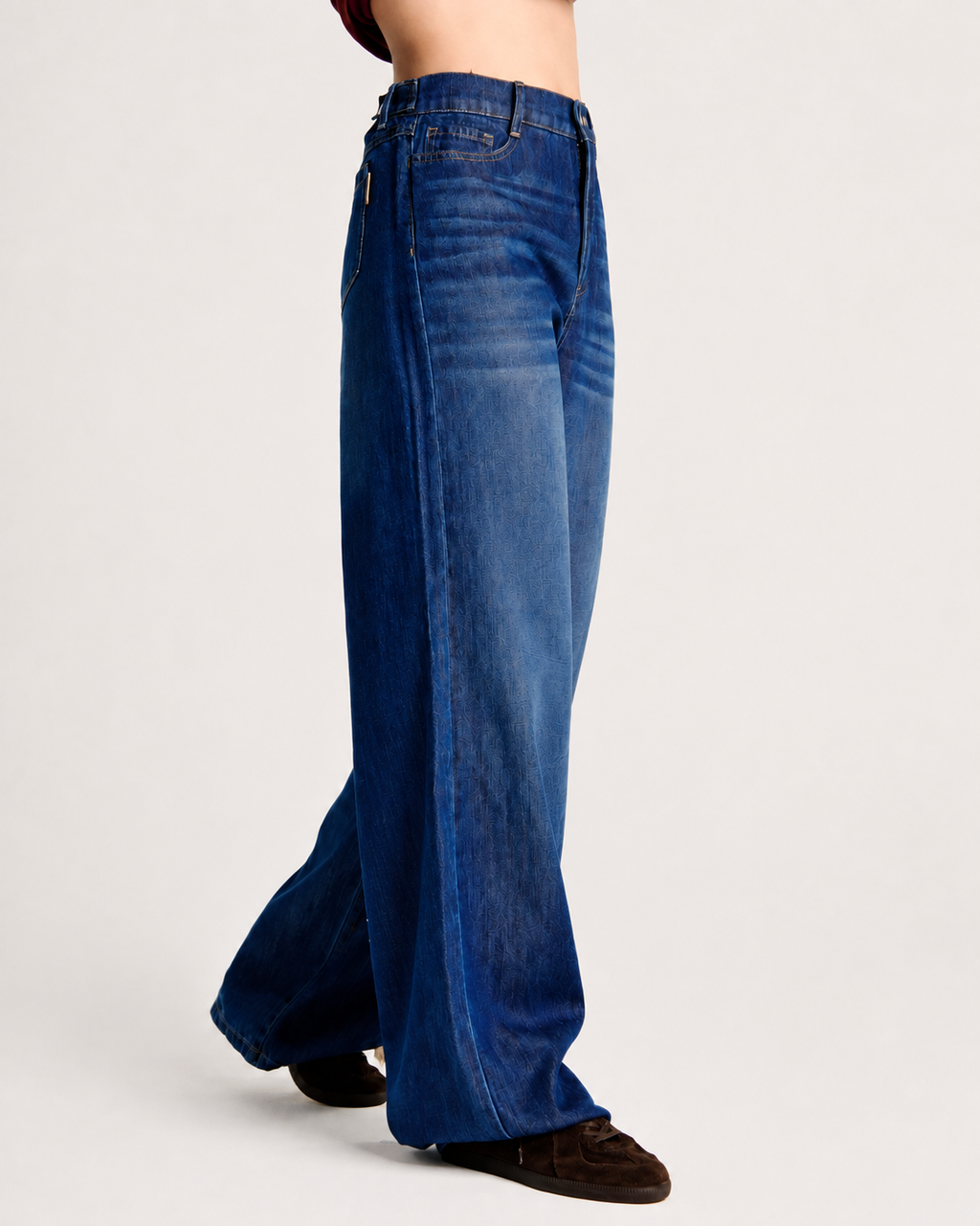 Cinch Waist Wide Leg Baggy Jean Navy