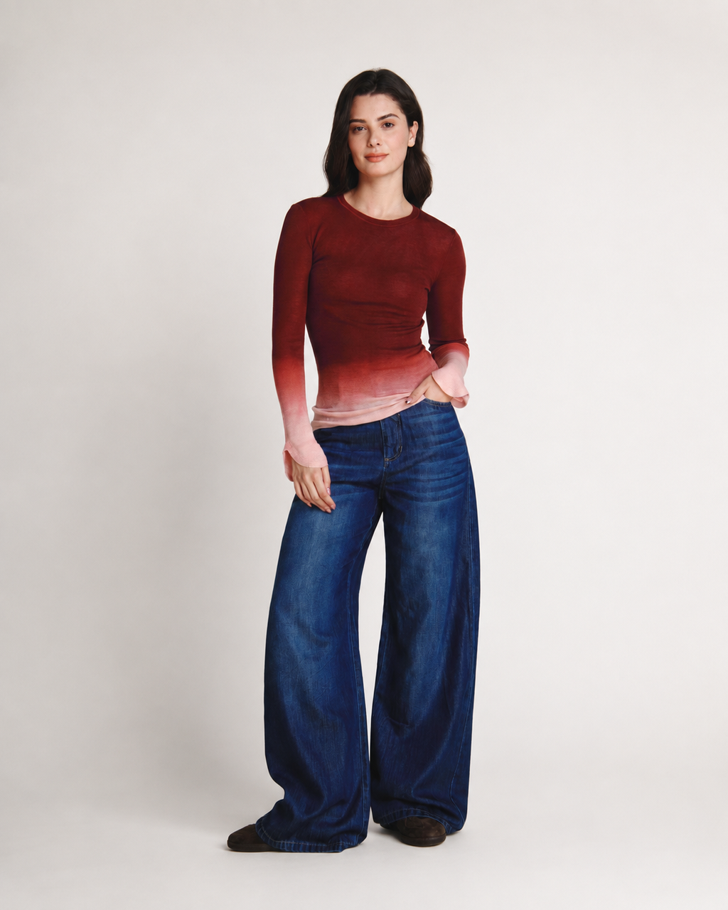 Cinch Waist Wide Leg Baggy Jean Navy