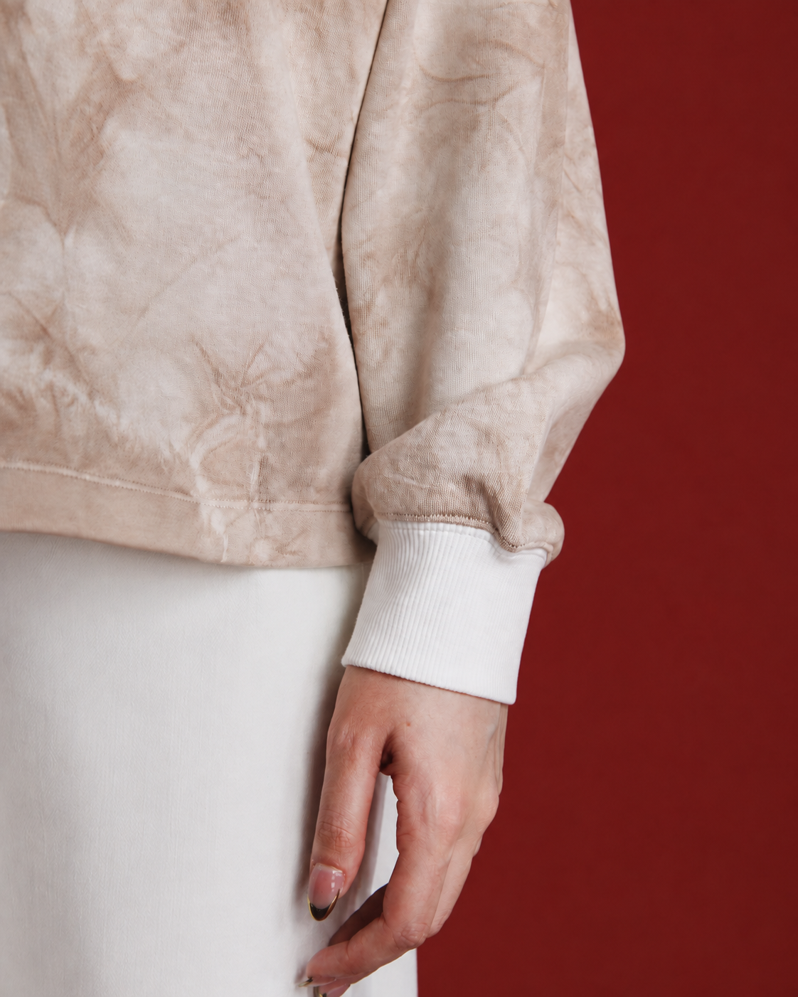 Mineral Dyed Wide Collar Pullover With Straight-Hem Red