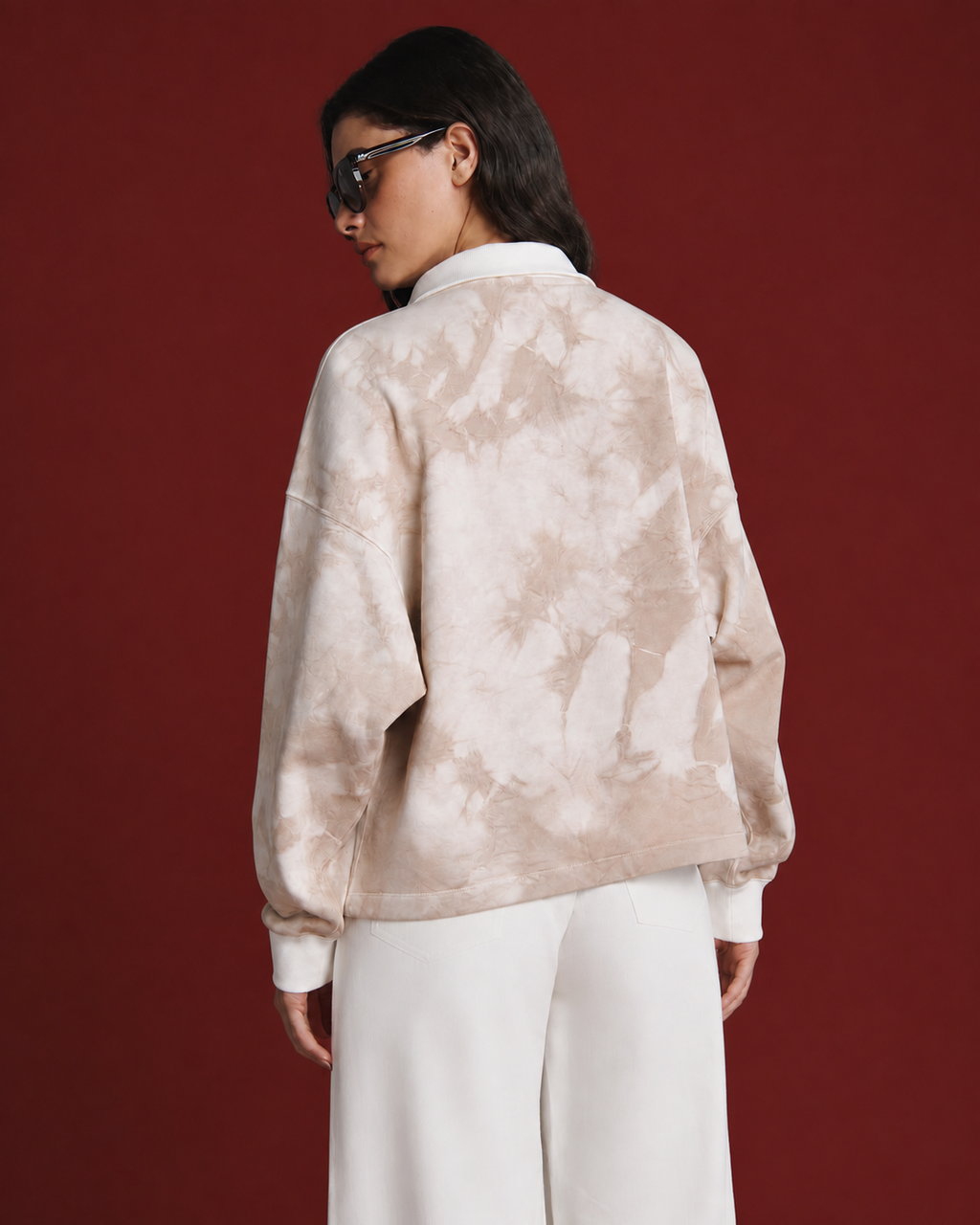 Mineral Dyed Wide Collar Pullover With Straight-Hem Red