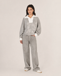 Mineral Dyed Wide Collar Pullover With Ribbed Hem Grey