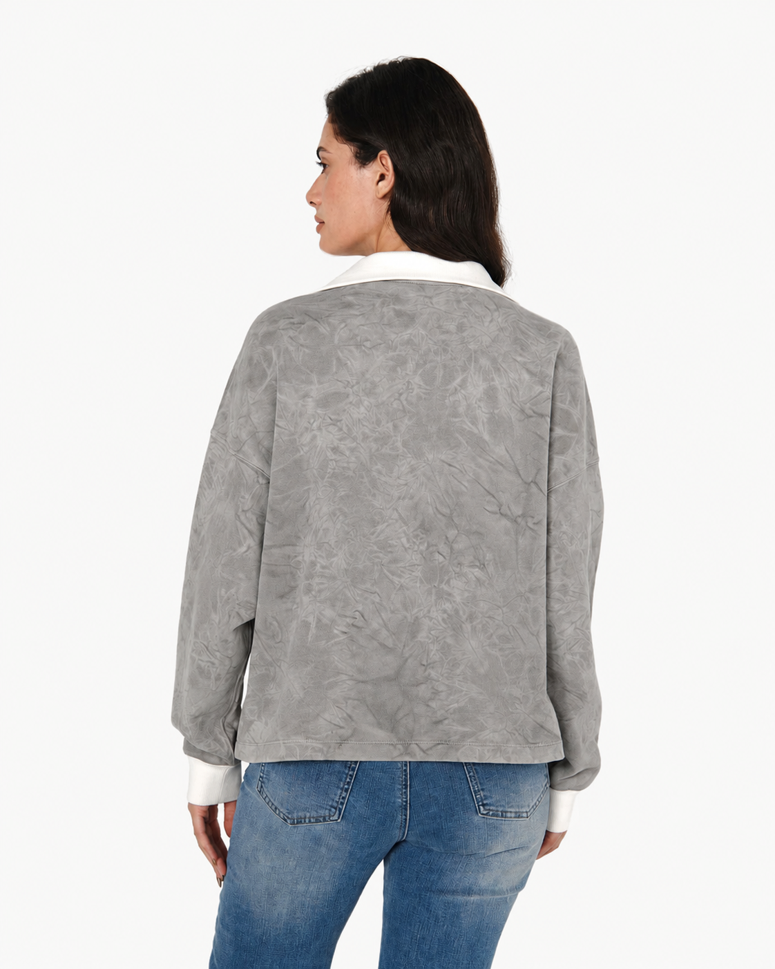 Mineral Dyed Wide Collar Pullover With Straight-Hem Grey
