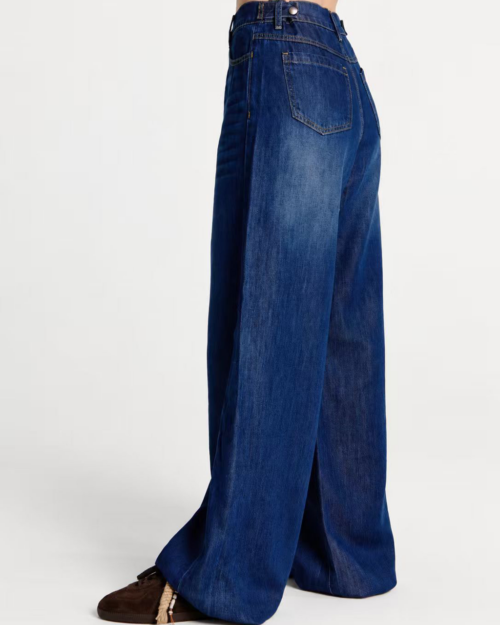 Cinch Waist Wide-Leg Baggy Jeans Navy