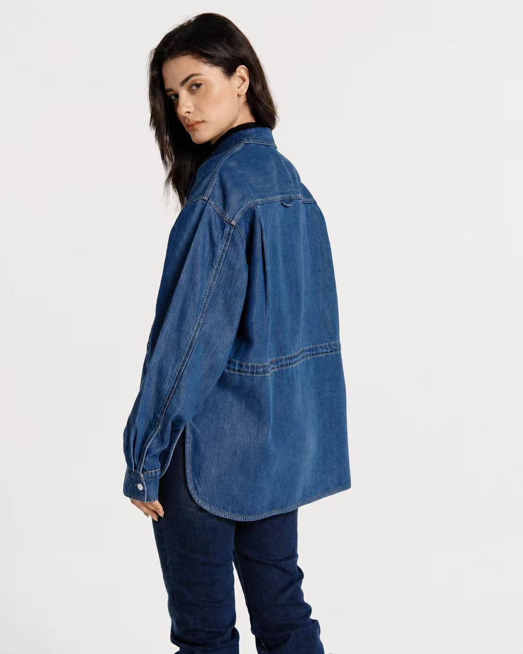 Utility Cinch-Waist Denim Shacket
