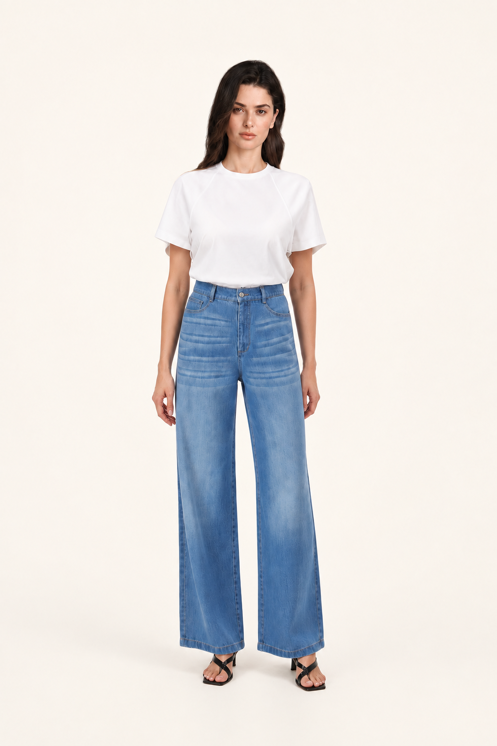 Cinch Waist Wide Leg Baggy Jeans Blue
