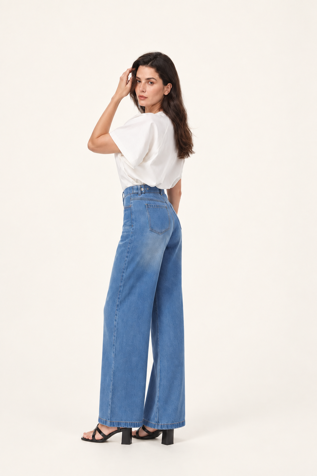 Cinch Waist Wide Leg Baggy Jeans Blue