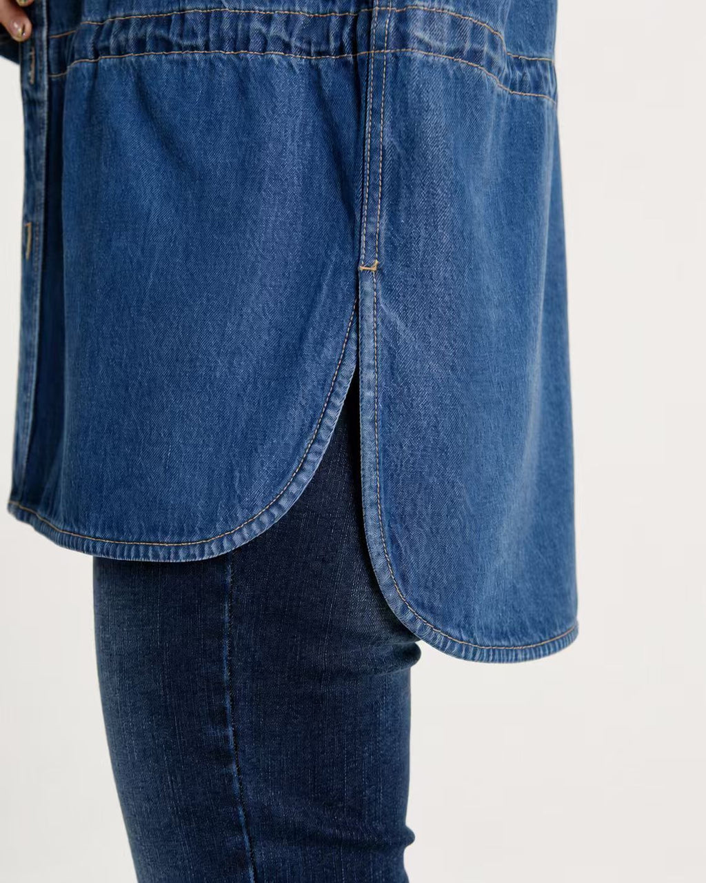 Utility Cinch-Waist Denim Shacket