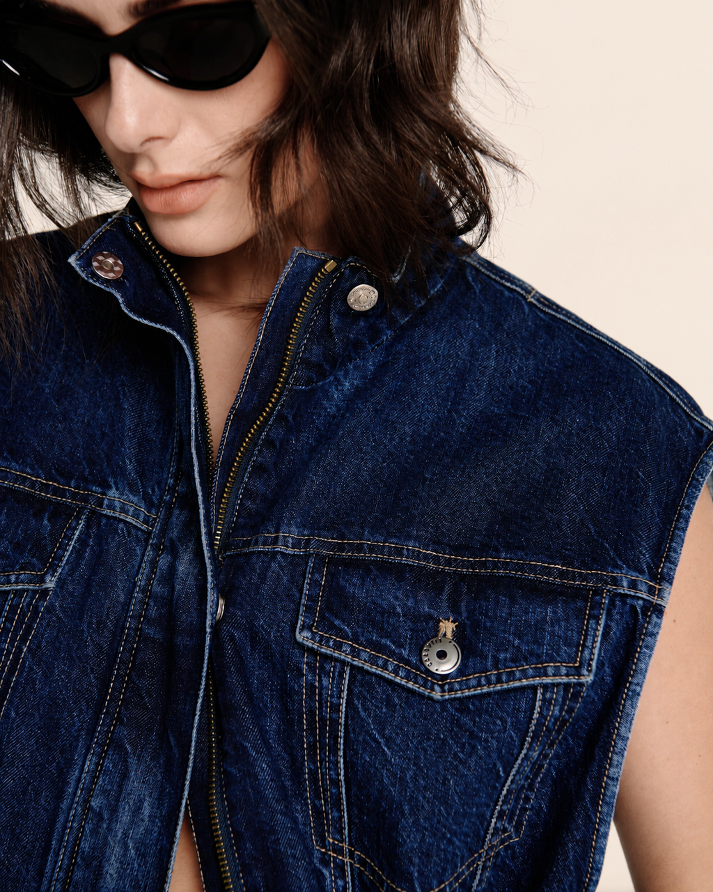 Cinch Waist Denim Gilet
