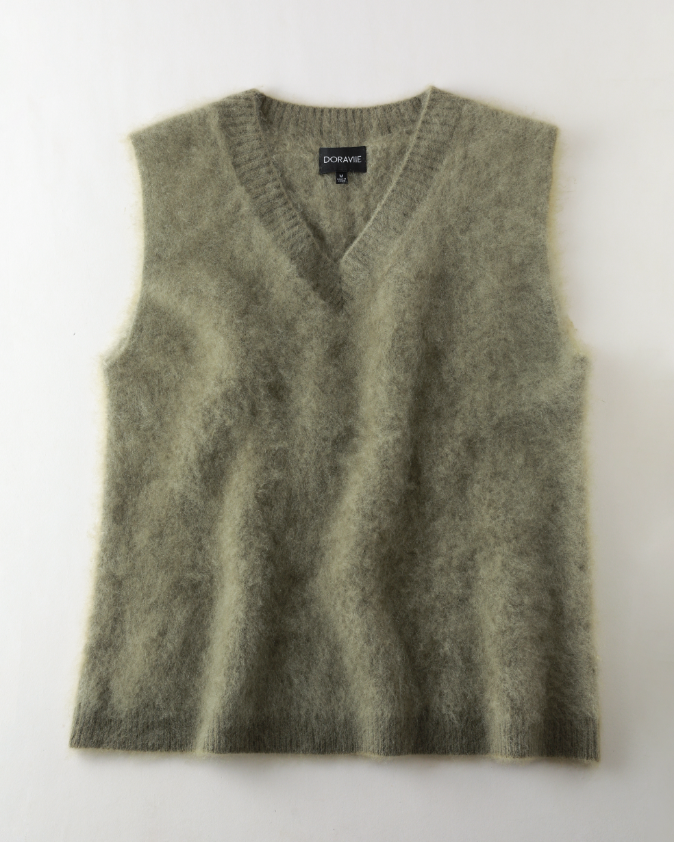 Plant Dye Japanese brushing Cashmere Vest - Green