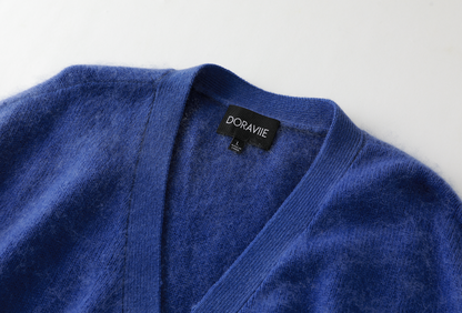 Plant Dye Japanese brushing Cashmere Cardigan - Indigo