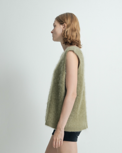 Plant Dye Japanese brushing Cashmere Vest - Green