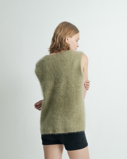 Plant Dye Japanese brushing Cashmere Vest - Green