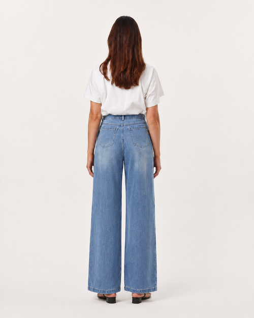Cinch Waist Wide Leg Baggy Jean Blue