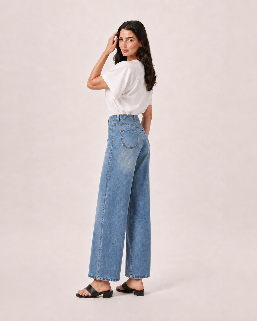 Cinch Waist Wide Leg Baggy Jean Blue