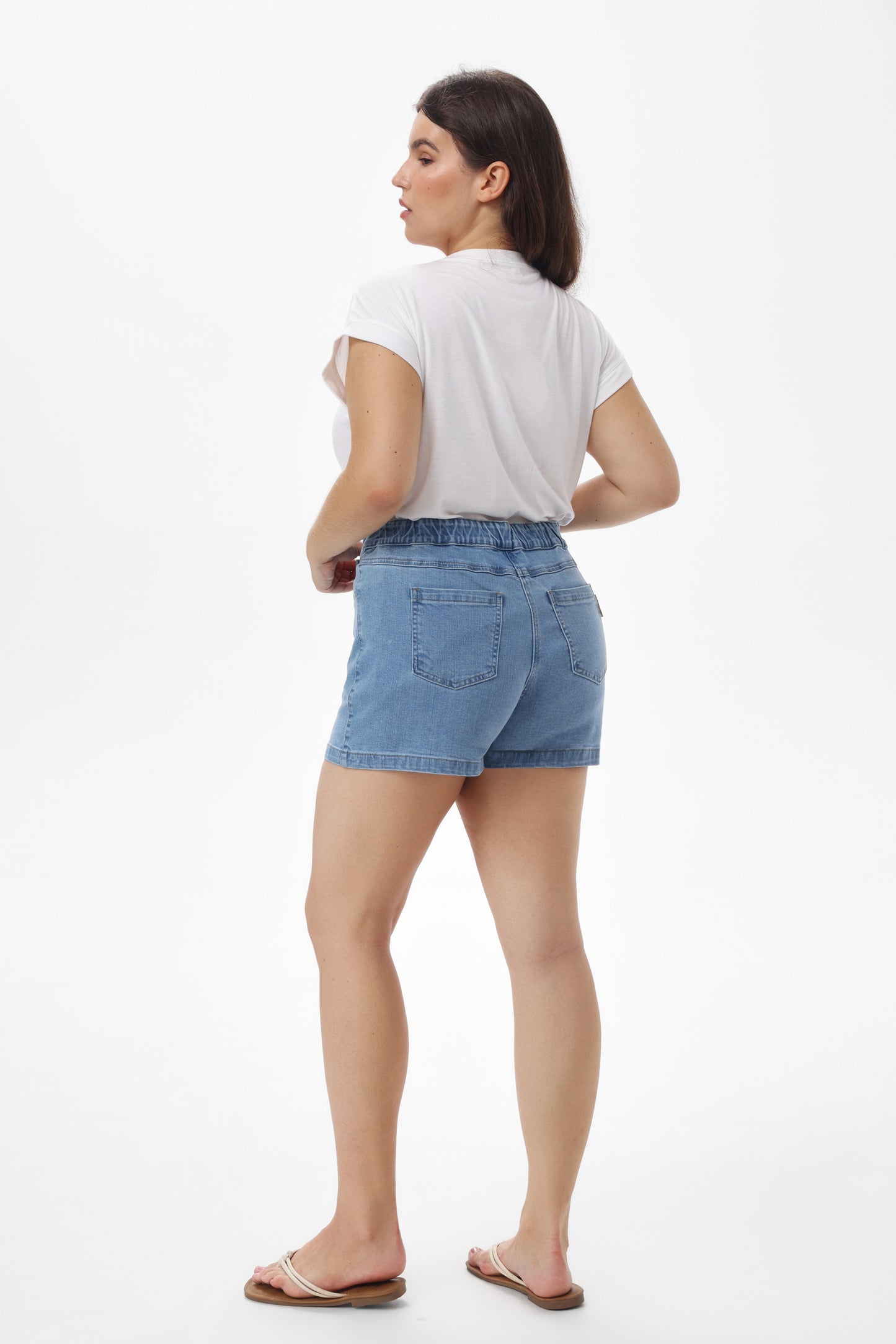 Women's High Waisted Denim Skort with Built-In Shorts, Wrap Front & Pockets
