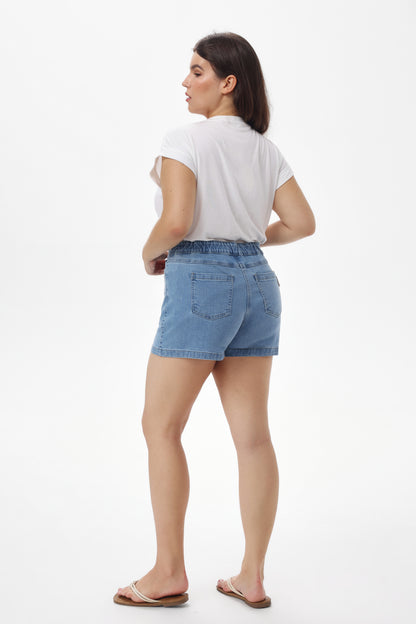Women's High Waisted Denim Skort with Built-In Shorts, Wrap Front & Pockets