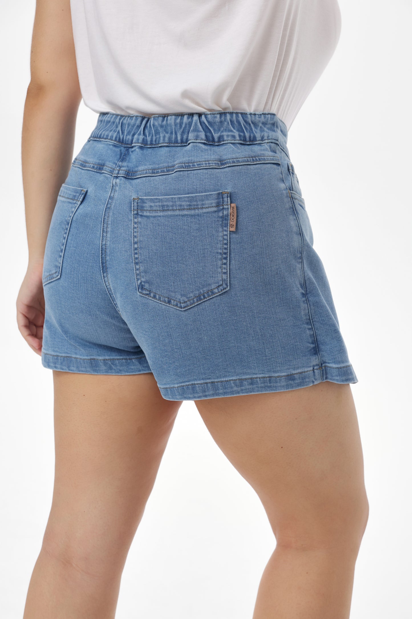 Women's High Waisted Denim Skort with Built-In Shorts, Wrap Front & Pockets