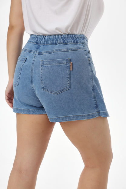 Women's High Waisted Denim Skort with Built-In Shorts, Wrap Front & Pockets