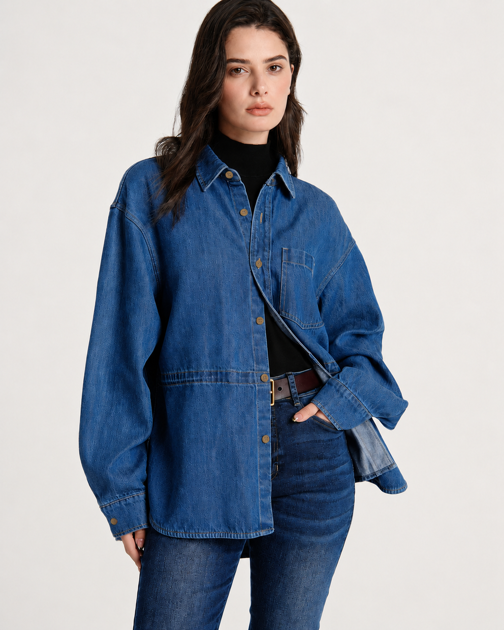 Utility Cinch-Waist Denim Shacket