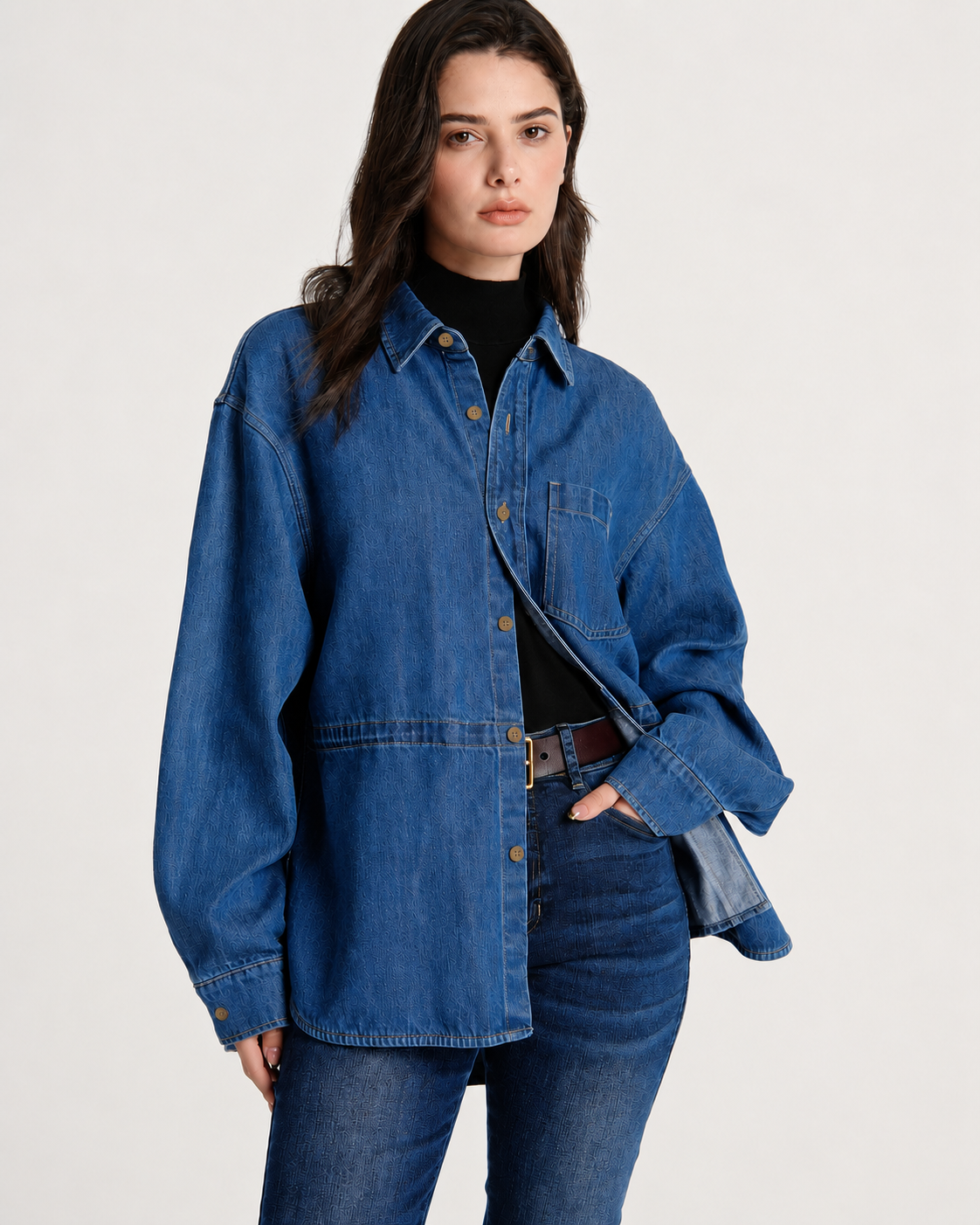 Utility Cinch-Waist Denim Shacket