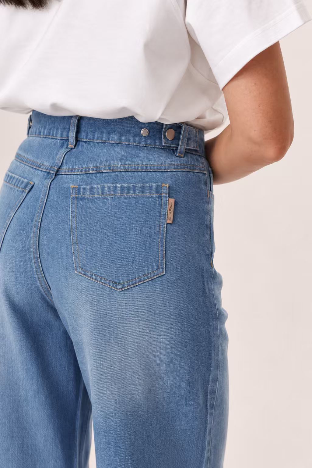 Cinch Waist Wide Leg Baggy Jeans Blue