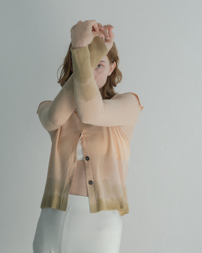 Plant Dye Ultrafine Wool Cardigan - Peach